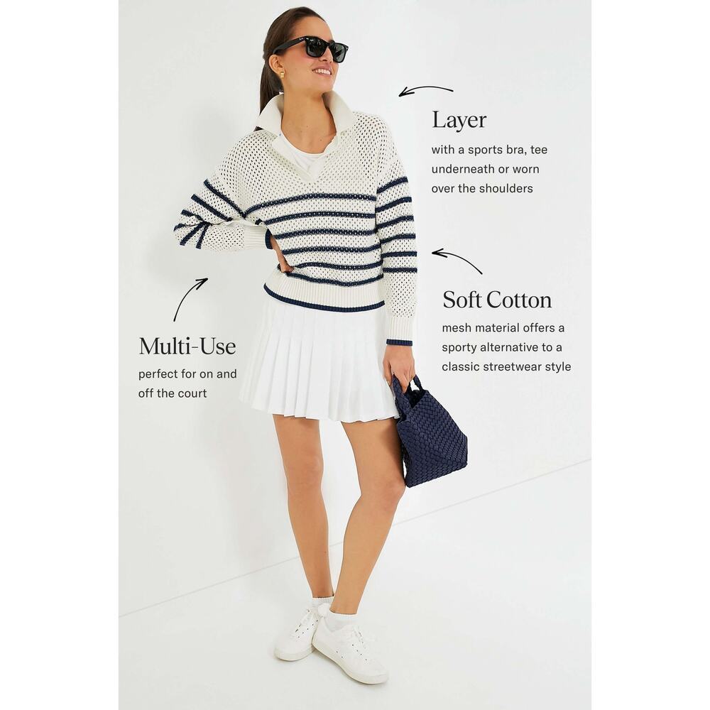 TNUCK SPORT White Stripe Mesh Fischer Sweater Size S NWT Retail $128 Tuckernuck - Picture 3 of 7